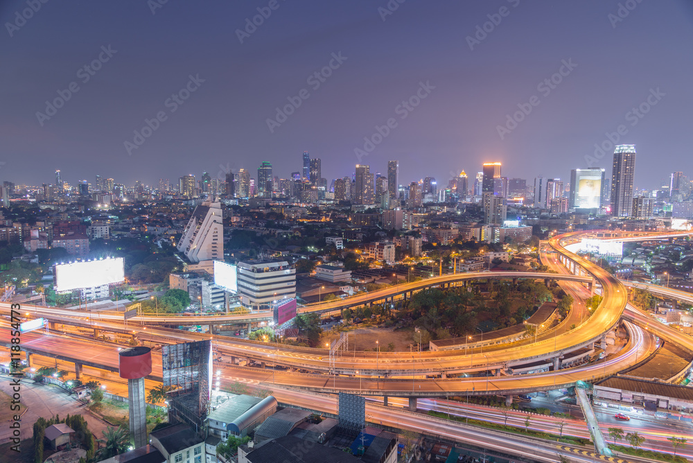 Traffic in Bangkok at twilight