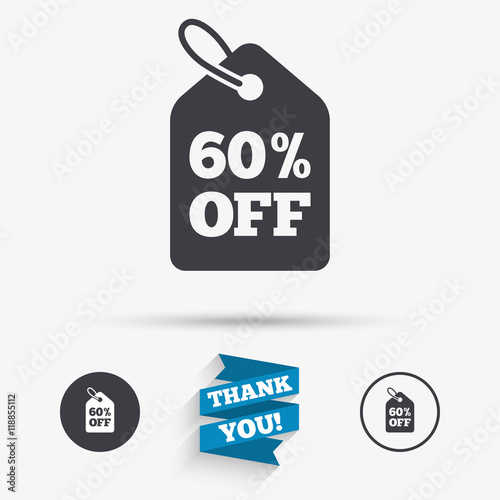 60 percent sale price tag sign icon.