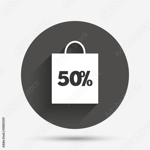 50 percent sale bag tag sign icon.