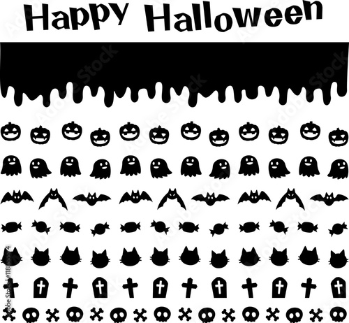 ハロウィンのライン素材のセット　シルエット