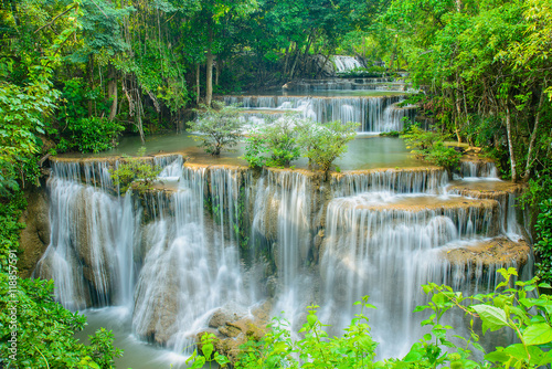 Huay Mae Khamin waterfall, famous natural tourist attraction in Kanchanaburi Thailand.