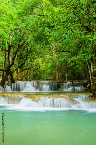 Huay Mae Khamin waterfall, famous natural tourist attraction in Kanchanaburi Thailand.