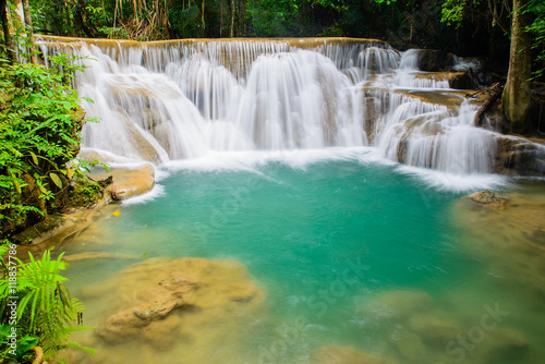 Huay Mae Khamin waterfall, famous natural tourist attraction in Kanchanaburi Thailand. © thatreec