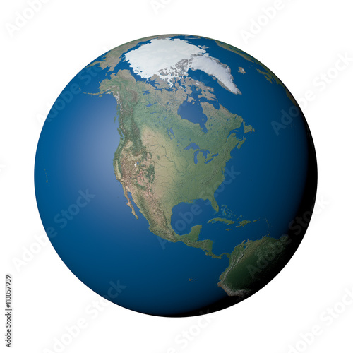 North America on Earth - White Background