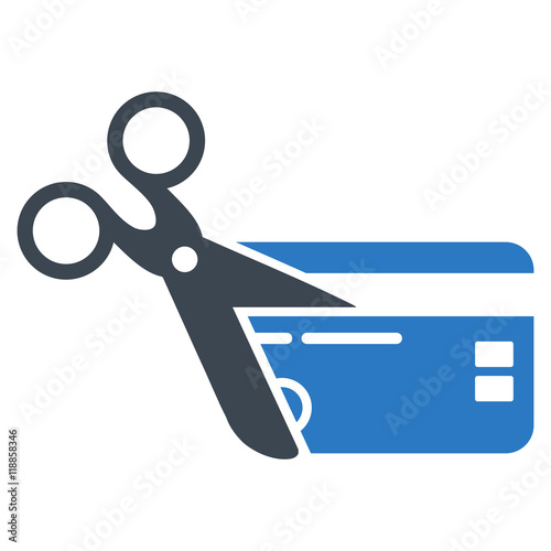 Cut Credit Card icon. Vector style is bicolor flat iconic symbol with rounded angles, smooth blue colors, white background.