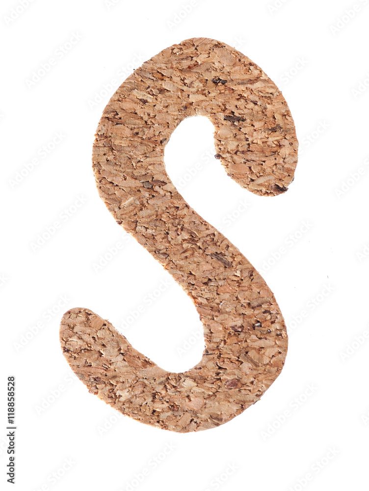 Cork board letter S isolated on white background Cork board letter S isolated on white background