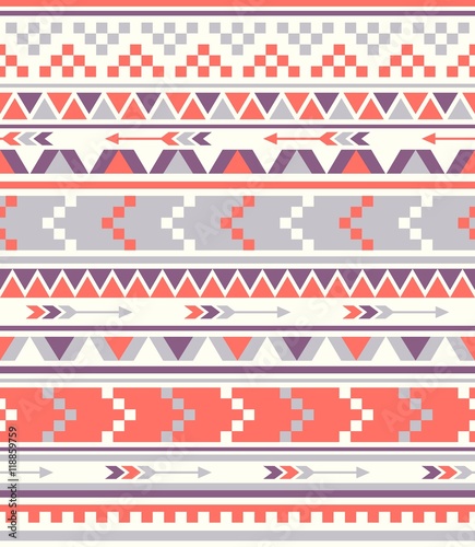 Seamless Ethnic pattern textures. Orange & Purple colors. Navajo geometric print. Rustic decorative ornament. Abstract geometric pattern. Native American pattern. Ornament for the design of clothing