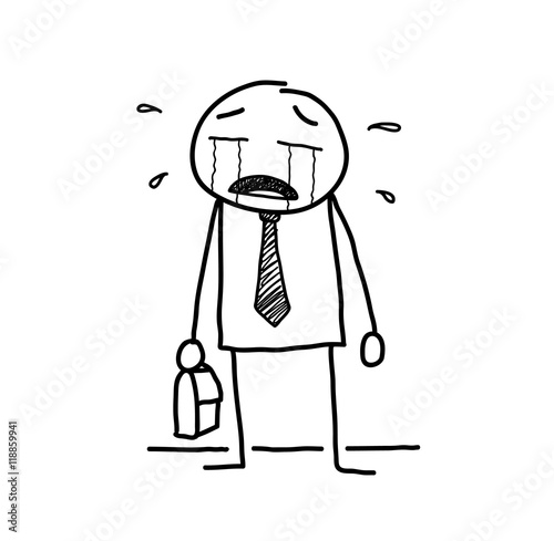 Crying Businessman Stick Figure Doodle. A hand drawn vector doodle illustration of a businessman crying.