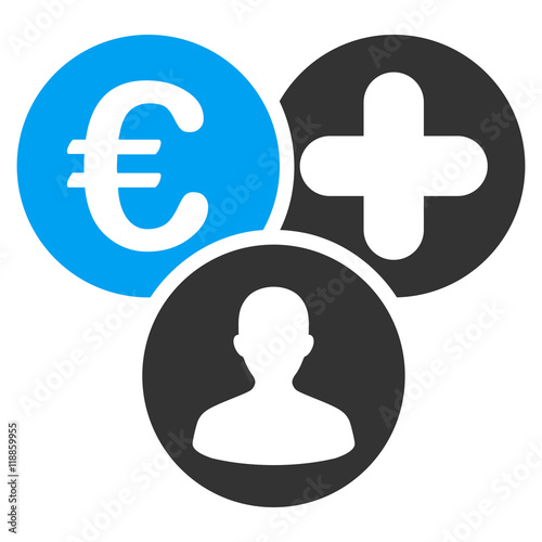 Euro Medical Expences icon. Vector style is bicolor flat iconic symbol with rounded angles, blue and gray colors, white background.