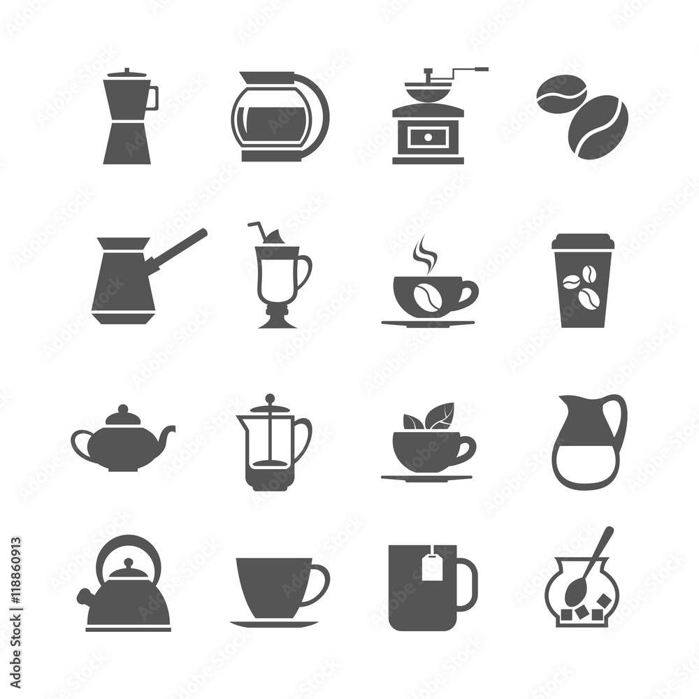 Coffee cup and tea vector icons Coffee cup and tea vector icons