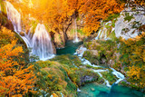 Autumn landscape with picturesque waterfalls