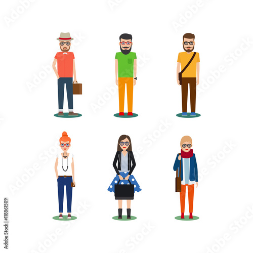 Hipster girls and boys cartoon icons. Vector illustration