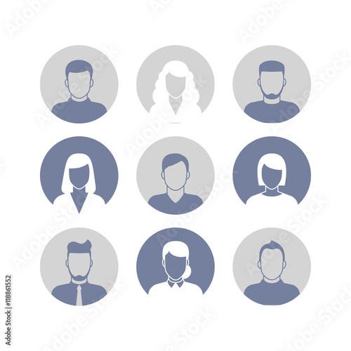 People profile silhouettes icons in circle frames. Vector illustration