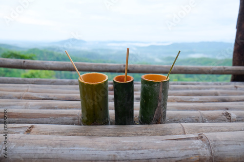 Handmade bamboo tube for drinking photo