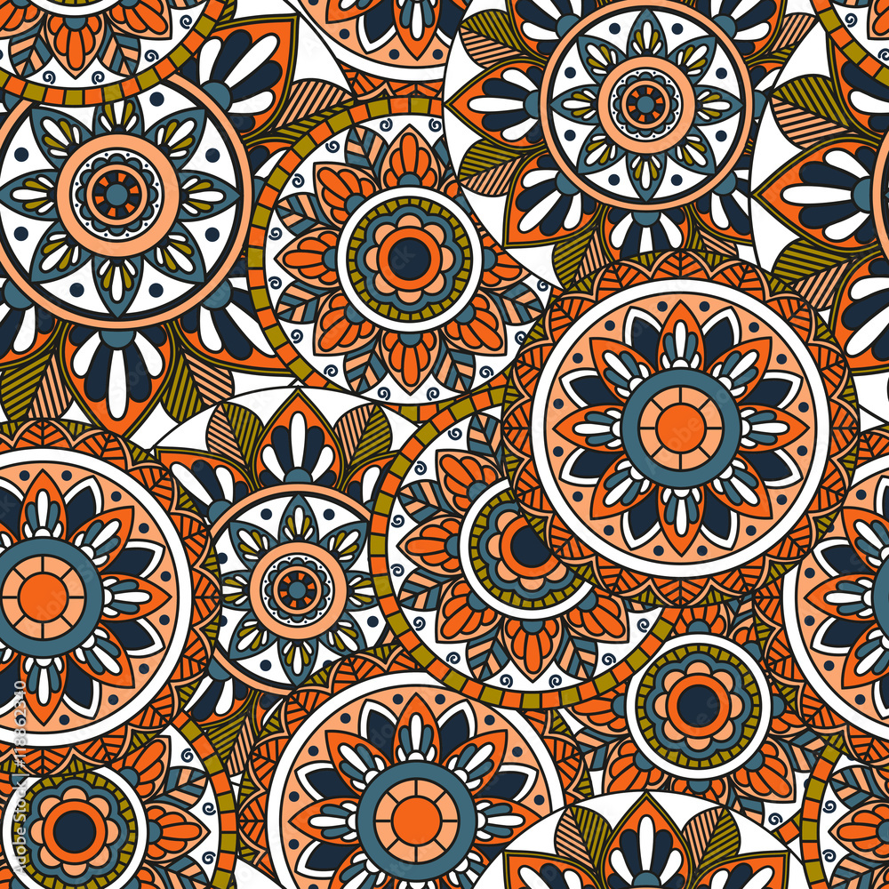 Seamless Pattern with Mandala / Vector Seamless Background with Indian motifs
