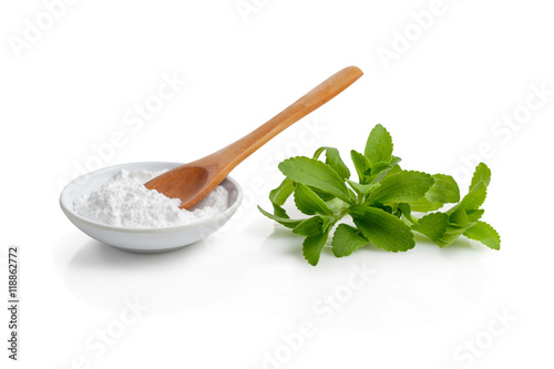 Stevia leaves and powder photo