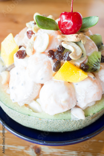 Healthy fruit salad with yoghurt
