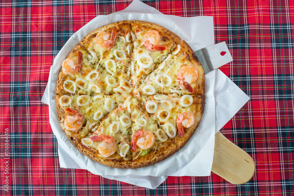 Delicious pizza with seafood Delicious pizza with seafood