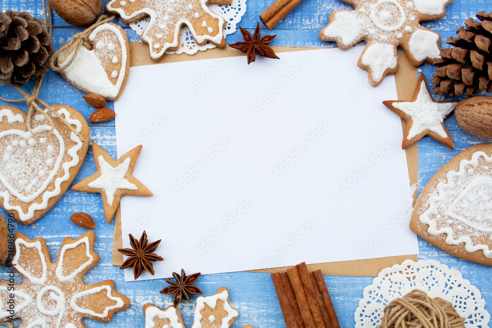 Christmas background with Christmas ginger cookies Christmas background with Christmas ginger cookies
