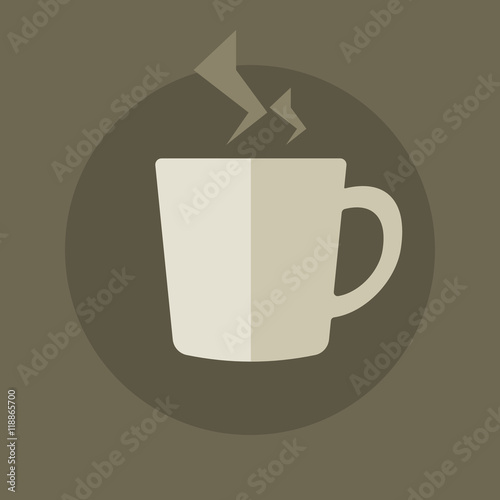Flat coffee mug icon with smoke. Digital illustration created without reference image.