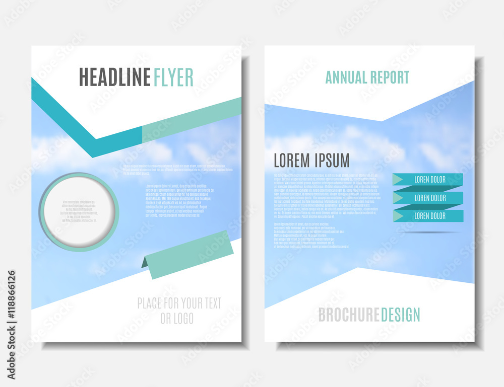 Blue and gray brochure template. Annual report, flyer layout. Leaflet design.  Magazine cover, poster template. Nature background. Vector illustration,  eps 10 Stock Vector | Adobe Stock