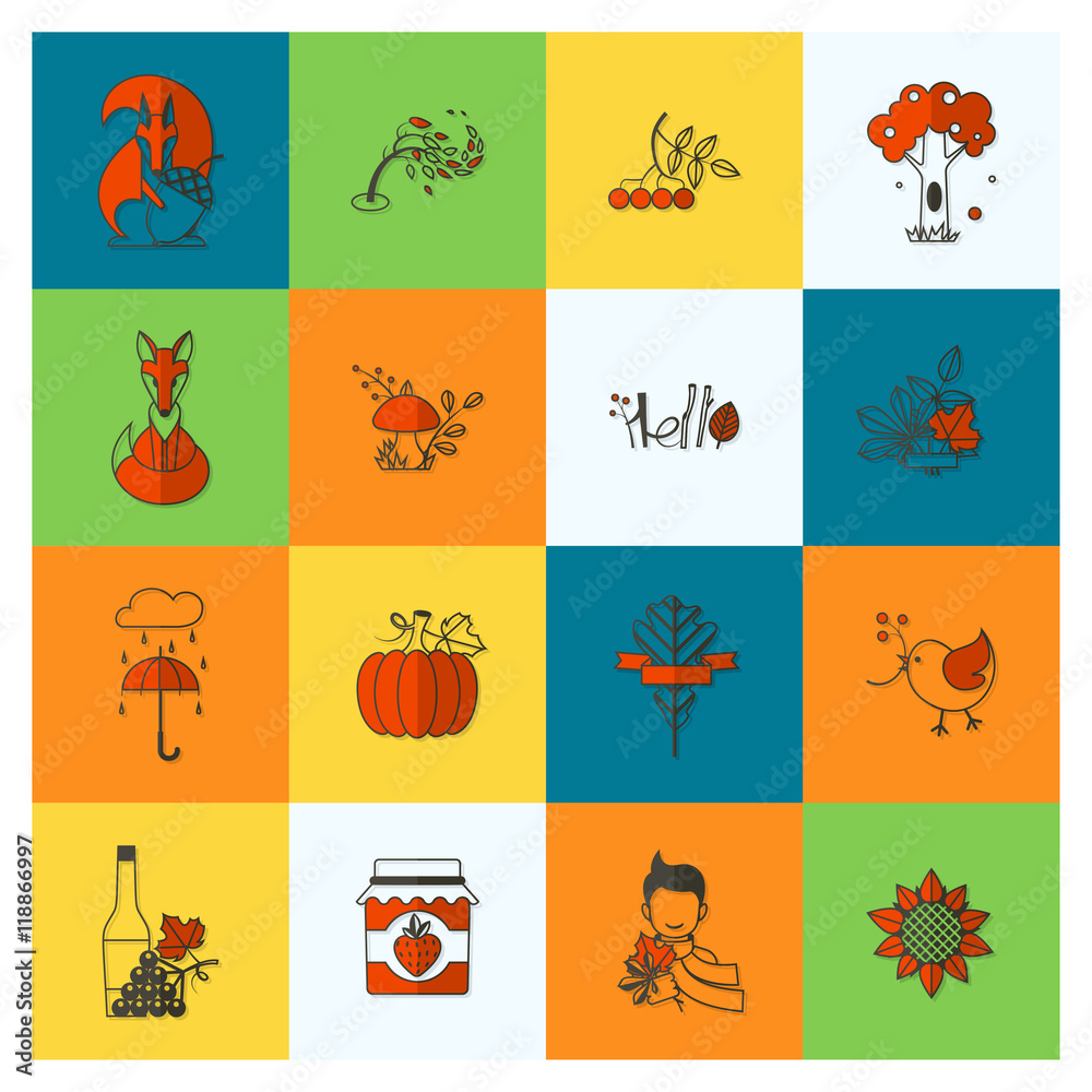 Set of Flat Autumn Icons Set of Flat Autumn Icons