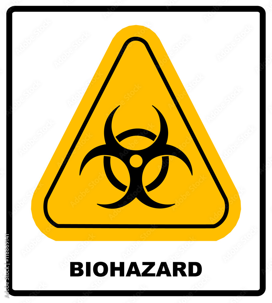 Biohazard symbol sign of biological threat alert, black yellow triangle ...