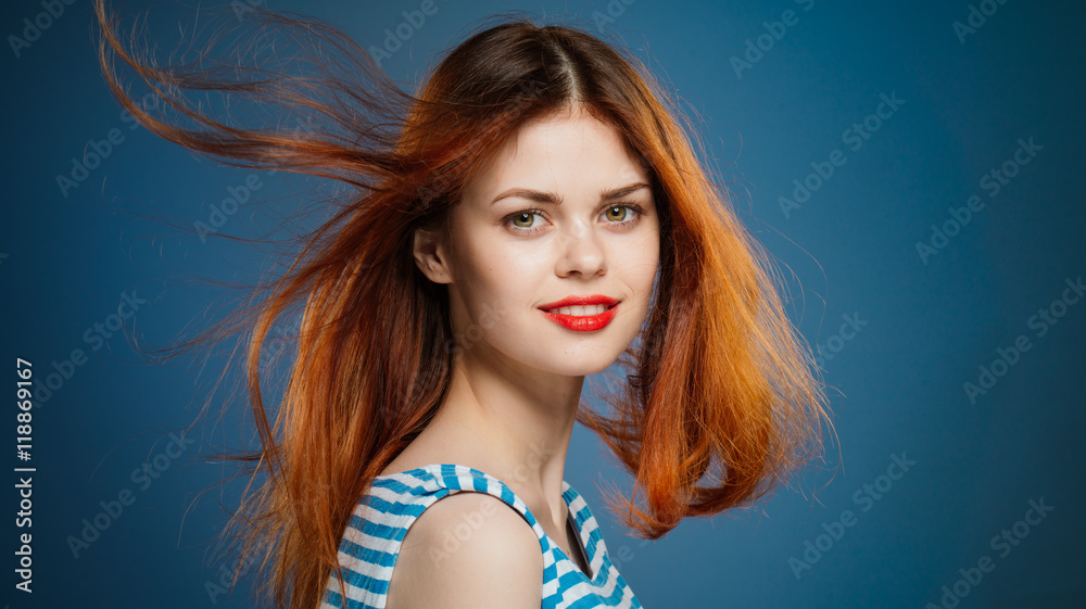 woman on a blue background woman on a blue background