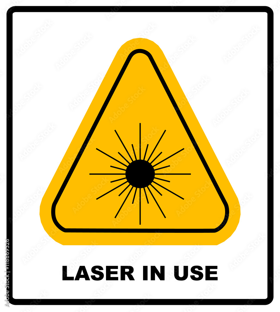 Danger laser radiation Class I symbol in yellow triangle isolated on white with text Danger laser radiation Class I symbol in yellow triangle isolated on white with text