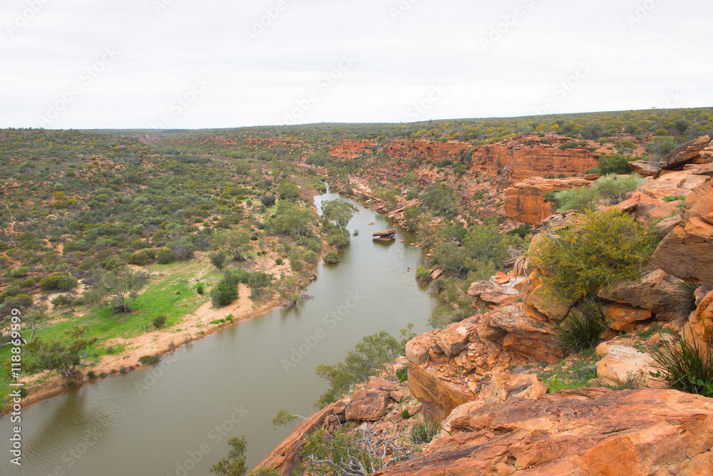 Panoramic view of Murchison River in Kalbarri National Park, Western Australia.
