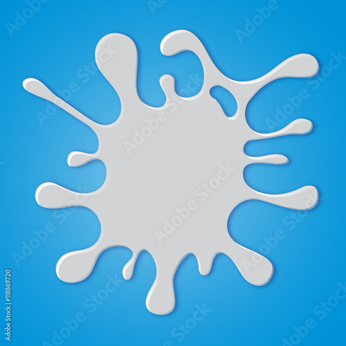 Milk, yogurt or cream blot. White smudge on blue background.