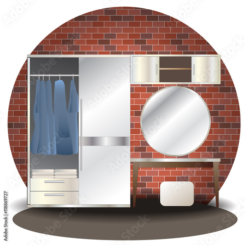 Dressing room elevation set with brick back ground for interior