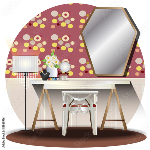 Dressing room elevation set with background for interior