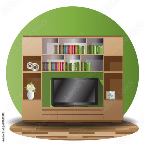 Tv cabinet elevation set with green back ground for interior