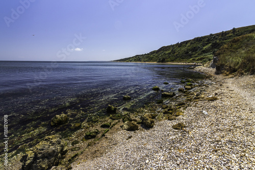 view of the calm sea  seascape  Azov sea  Kuchugury  Krasnodar region  Russia  