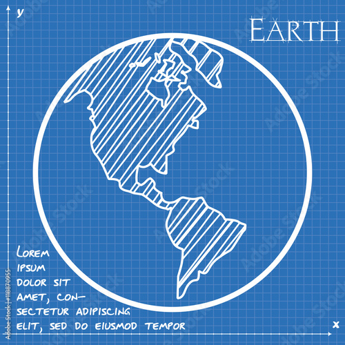 Planet Earth. Western hemisphere. Blueprint