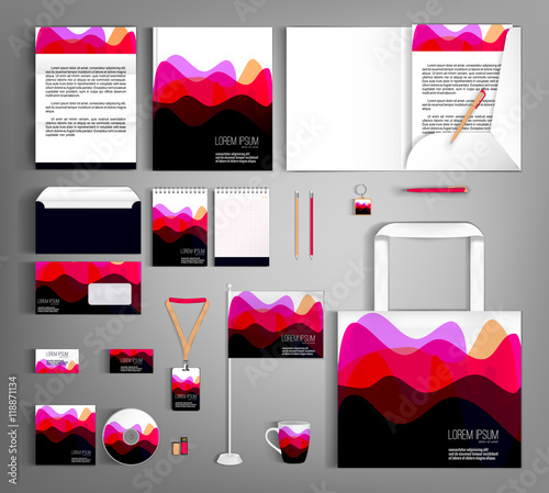 Corporate Identity. Set with wavy stripesl designs. photo