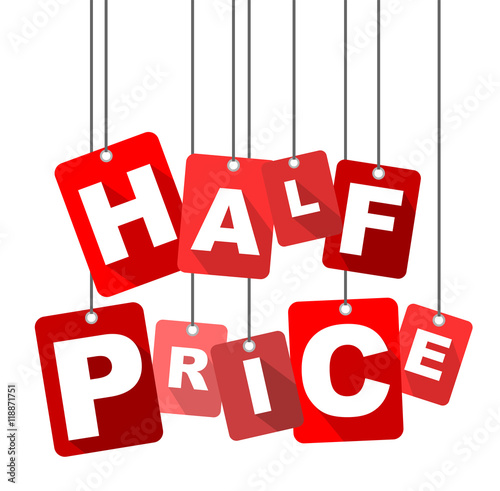 half price, red vector half price, flat vector half price, background half price