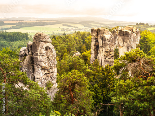 Sandstone cliff in Bohemian Paradise, or Cesky Raj, in Czech Republic