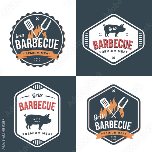 Set of badges, labels and logos for restaurant, foods pork shop and barbecue. Simple and minimal design. Vector illustration.