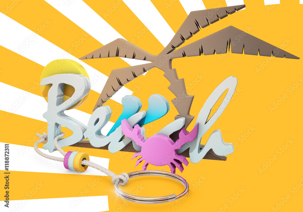 Fototapeta premium beach keyring over graphic background, 3d rendering