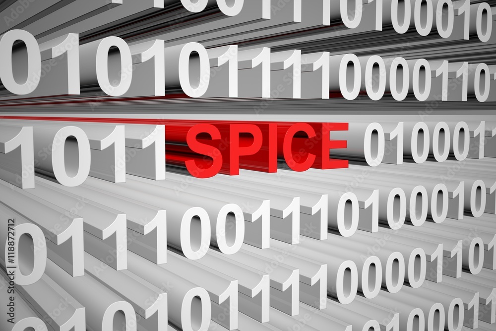 SPICE in the form of binary code, 3D illustration