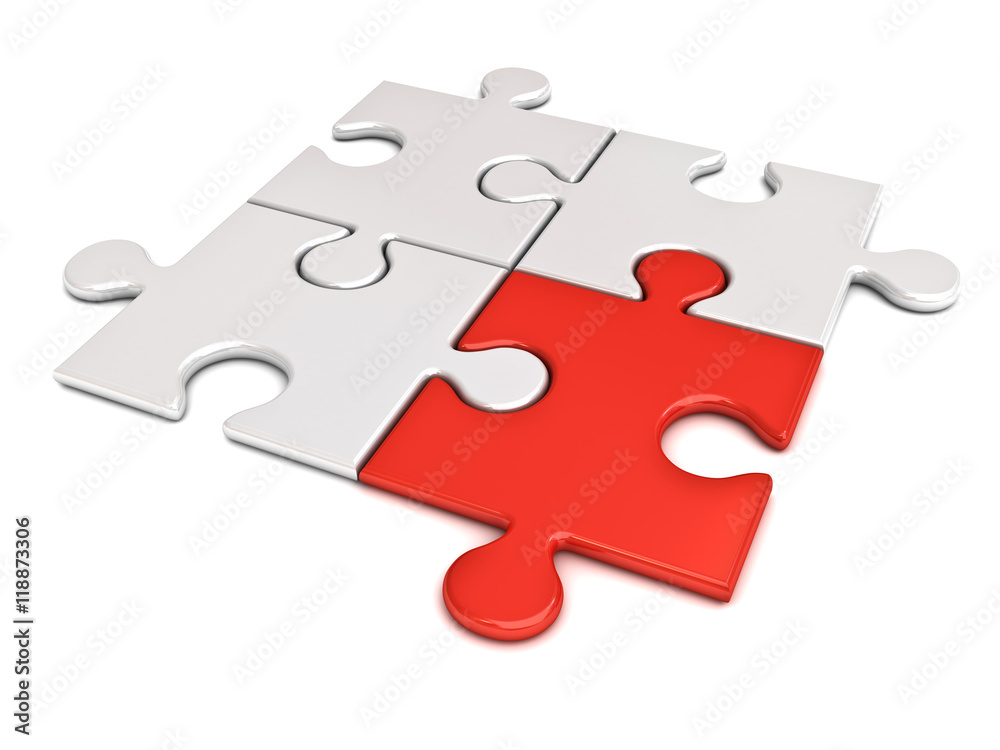 Red jigsaw puzzle piece stand out from the crowd different concept isolated on white background with shadow 3D rendering Red jigsaw puzzle piece stand out from the crowd different concept isolated on white background with shadow 3D rendering