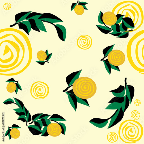 beautiful seamless pattern with yellow flowers and leaves