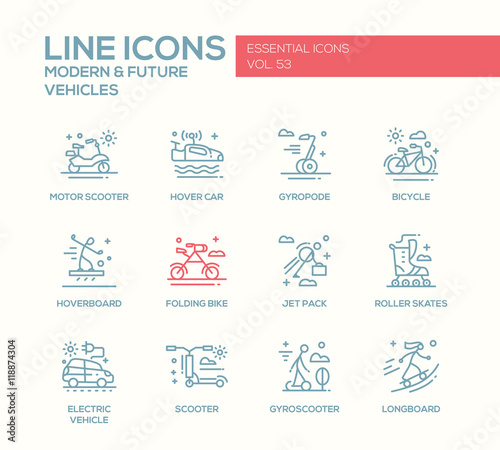 Modern and Future Vehicle - line design icons set