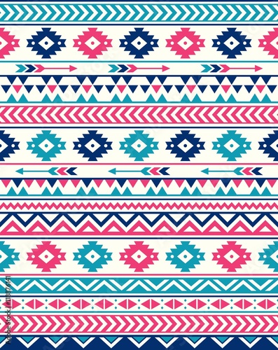 Seamless Ethnic pattern textures. Pink & Navy colors. Navajo geometric print. Rustic decorative ornament. Abstract geometric pattern. Native American pattern. Ornament for the design of clothing