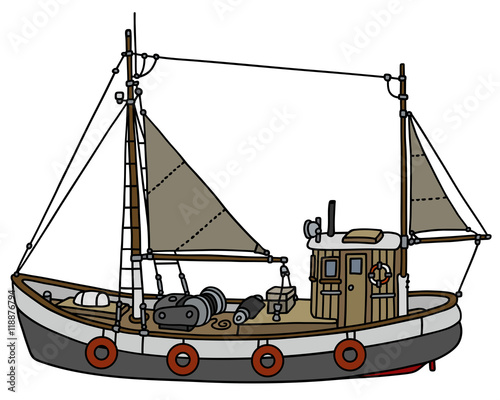 Hand drawing of an old fishing cutter