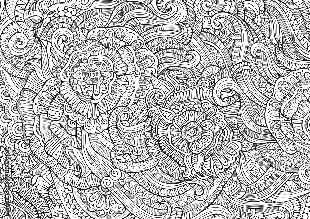 Fototapeta premium Abstract sketchy decorative doodles hand drawn ethnic pattern