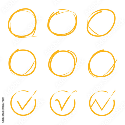 yellow circles, check marks