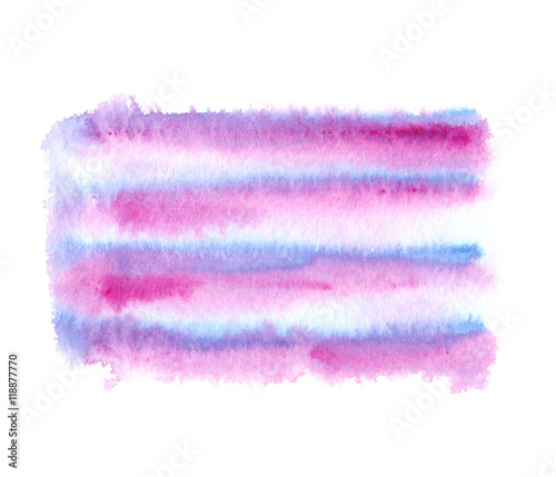 Blue and purple horizontal stripes painted in watercolor on white isolated background